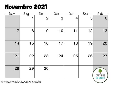 calendario novembro 2021
